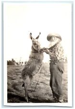 c1940's Peter Voss & Donkey Dancing Prospector Miner RPPC Photo Postcard picture