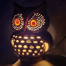 Vintage Ceramic Owl Orange Eyes Bird Small Night Light Table Lamp 6