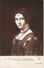 Lucrezia Crivelli Portrait Leonardo da Vinci Louvre Museum, Vintage Postcard picture