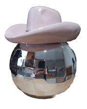 RARE Disco Ball Cookie Jar w/ Pink Cowgirl Cowboy Hat  ceramic 10