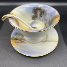 VTG Noritake Mayo Bowl Spoon & Plate Lake House Swan Condiment Sauce Server Gold picture