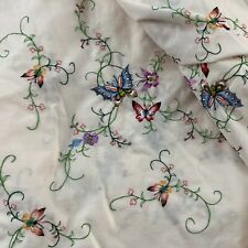Vintage Hand Embroidery Flowers & Butterflies Tablecloth Twin Bedspread 66X101