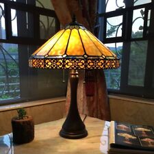 Tiffany Style Mission 2-Light Table Lamp Amber Brown Stained Glass Bronze Finish picture