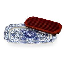 Spode Judaica Challah Tray with Wooden Insert | 17.5 Inch Large Bread Cutting... picture