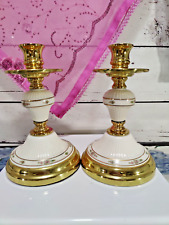 Vintage Cooper Craft 7.5 Inch Tall Copper/Brass/Ceramic Candle Sticks Set of Two picture