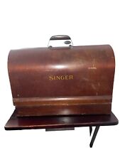 vintage singer crank sewing machine In Bentwood Case W/5 Extra Sewing Feet, picture
