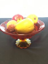 Amberina Centerpiece Pedestal Fruit Display Bowl with 5 Pieces of Faux Fruit picture