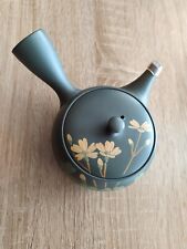 Japanese Kyusu Teapot Tokoname - rare unique moss green with yellow flowers picture