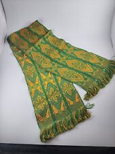 Lithuanian Woven Green and Gold Table Runner Traditional Pattern Gorgeous picture