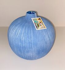 Large Blue Etched Ceramic Vase Made in Portugal picture