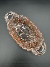 Vtg Indiana Glass Pink Sweet Pear Avocado Two Handled Oval Pickle Relish Dish picture