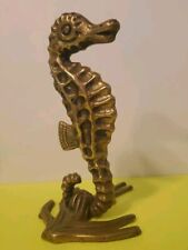 Vintage Solid Brass Seahorse Figurine, Beachhouse Artwork 4.75
