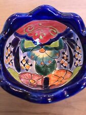 MEXICAN TALAVERA POTTERY HAND PAINTED RUFFLED EDGE BOWL FLORAL LEAD FREE 6