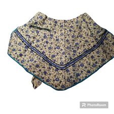 Small Half Apron Hanky Style Handmade White Blue Floral Pocket Crisp Fabric READ picture