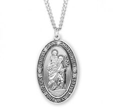 N.G. Sterling Silver Behold St Christopher Medal on 24 Inch Necklace Chain picture