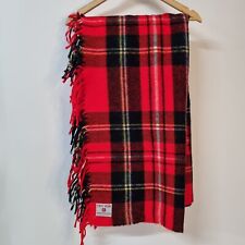 VTG Troy Robe Throw Blanket Wool Tartan Plaid Red Fringe 54x60 Made USA Classic picture