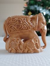 Vintage Indian Sandalwood Hand Carved Elephants Statue Figurine Home Office Art picture