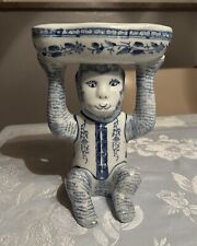 Vintage Oriental Chinoiserie Blue & White Porcelain Monkey Soap Or Trinket Dish picture