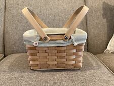 Vintage Taskets Renaissance Woven Wood Basket Tan  Beige Liner Double Handle picture
