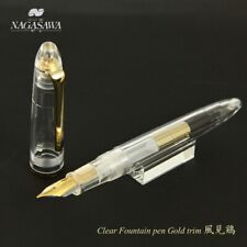 NAGASAWA Original Fountain Pen Clear Demonstrator  Sailor Gold Trim Steel Japan picture