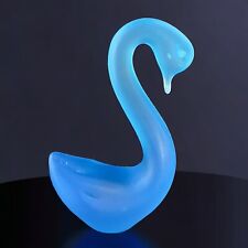 Blue Sarin Frosted Art Glass Swan Bird Duck Blue Glass Figurine Paperweight VTG picture