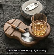 Elegant Wooden Cigar Ashtray with Revolving Ashtray & Drink Holder picture