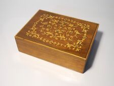 Vintage Wooden Trinket Box Jewellery Retro Flower Vines Inlay picture