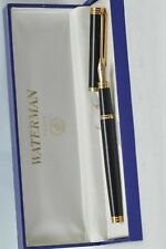 Waterman Gentleman Fountain Pen Black Lacquer & Gold 18K Gold Broad Pt  In Box * picture