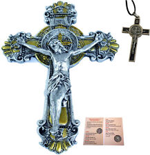 Colored two tones Wall St. Benedict Cross / Crucifix set ( 10 Inch and 3 Inches picture