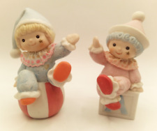 Homco Baby Boy on Ball and Baby Girl on Block Clown Porcelain Figurines picture