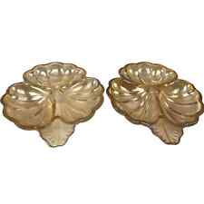 Jeannette Glass Doric Iridescent Marigold Clover Shape 2 Candy Dishes Depression picture