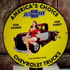 CHEVROLET, AMERICA'S CHOICE 1946 TRUCKS SIGN  PORCELAIN COLLECTIBLE, RUSTIC picture