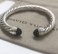 David Yurman Sterling Silver 7mm Classic Cable & Black  Diamonds Bracelet Sz M picture