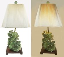 Hand-Carved Jade Lamp with Monter Lite Lampshade & Jade Finial, 20.5” Tall picture