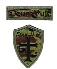 Deus Vult Cross Shield Christian Templar Knight in God Wills Hook Patch 2pc Camo picture