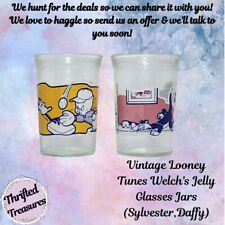 2 Vintage Looney Tunes Welch's Jelly Glasses Daffy/Porkie Pie & Sylvestre/Tweety picture