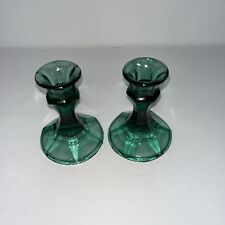 2 Vintage Indiana Glass Candlestick Holders Teal Green Emerald 4.25” Pair Set picture