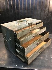 Vintage  Machinist Tool Box 4Drawer - Vintage Metal Large Toolbox Chest 16x11x8 picture