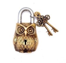 Owl Design Padlock  Golden Functional Brass Lock with 2 Keys picture