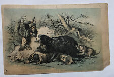 Victorian trade card Union Colored Dyes c1880s hunting bear attack dogs A81 picture