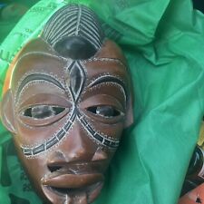 African Tribal Face Mask Wood Hand Carved Vintage Wall Hanging picture