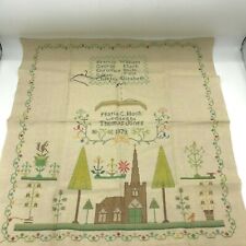 Vintage Embroidered Sampler Maria Hoch Thomas Jones 1879 Marriage 21 x 22.5 picture