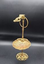 Vtg Brass Hand Clip Holder Stand with Clam Shell Trinket Dish Made In Japan READ picture