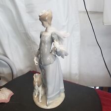 Lladro Woman With Dog Porcelain Figurine Size 10.5 In Multicolor picture