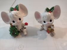 2 Vintage Napcoware Christmas Mouse Mice w Tree & Lantern Ceramic Japan picture