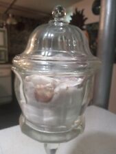 Vintage Indiana Glass Heavy Clear Panel Apothecary Jar Lid White Sand & Shells picture