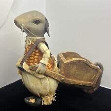Unique Multimedia Field Rat With Corn Husk Body Figure With Wheelbarrow 6”H picture