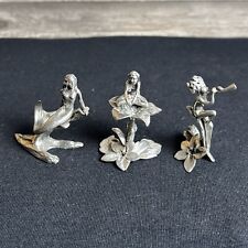 Lot Of 3 Vintage Pewter Metal Mythical Figurines Mermaid Fairy 2.5” picture