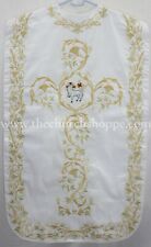 WHITE Roman Chasuble Fiddleback Vestment & 5 piece mass set AGNUS DEI embroidery picture