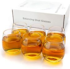 Cool Shot Glasses Round Bottom Balancing Heavy Base Clear Glass Cups Set of 6 picture